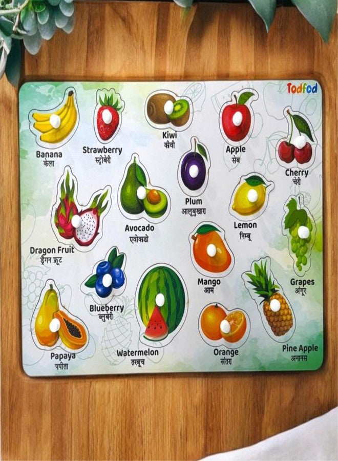 Todfod Wooden Fruits Learning Board Puzzle with Hindi Names | 14-Piece Educational Wooden Puzzle Toy for Kids | Early Learning Toy for Toddlers & Preschoolers | Gift for Boys & Girls - Image 2